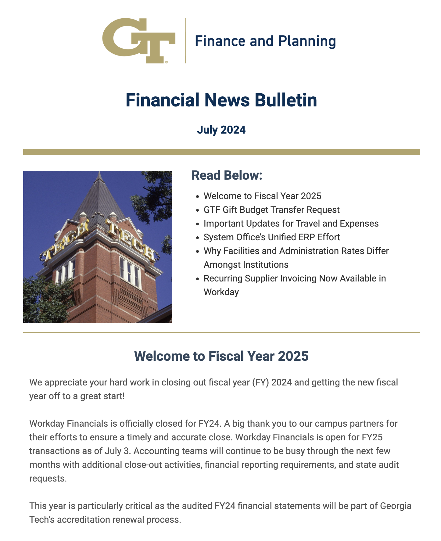 July Financial News Bulletin